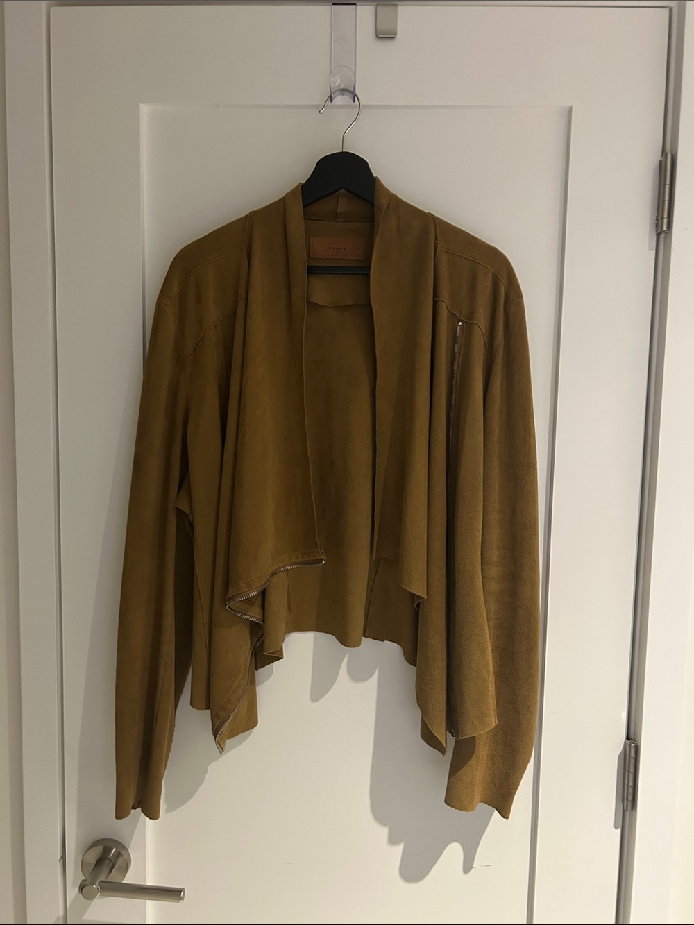 Blank NYC Draped Leather Open-Front Jacket - Camel Brown